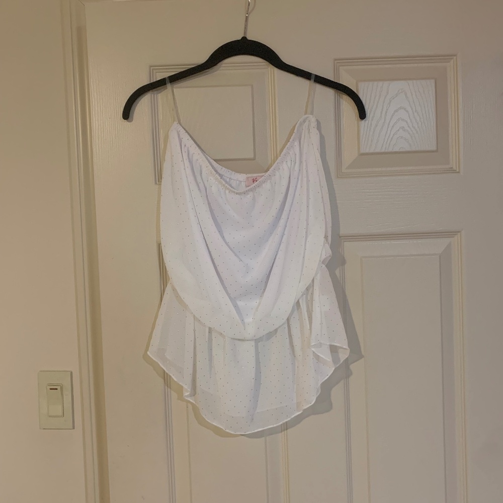 Vivace White/Gold Strapless Peplum Top sz L